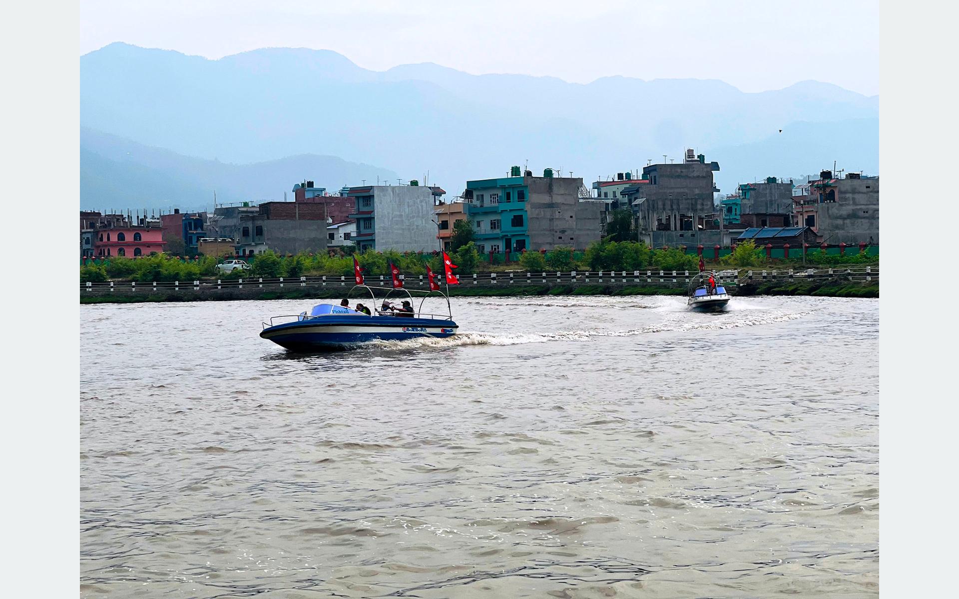 Internal Tourists Enjoy Boating on the Taal in Ward 10 of Bharatpur Municipality