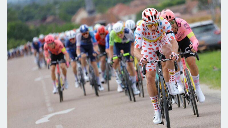 Norwegian Rider Jonas Abrahamsen Leads the Pack in Polka Dot Jersey at Tour de France Stage 9