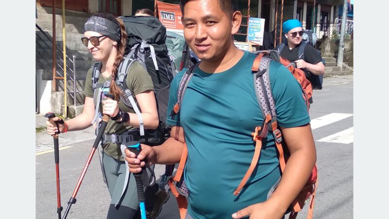 Foreign Tourists and Nepali Guides Head Towards Langtang from Dhunche Bazaar