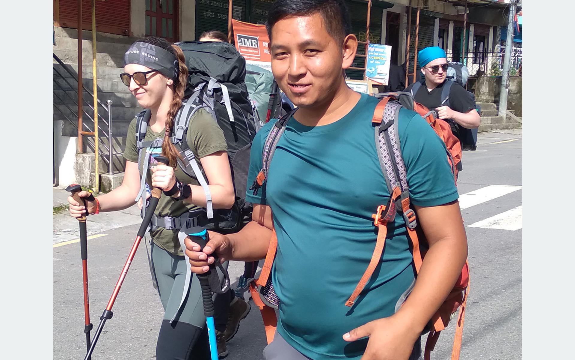 Foreign Tourists and Nepali Guides Head Towards Langtang from Dhunche Bazaar