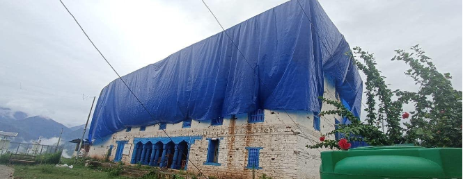 Historic Jajarkot Palace Covered in Tarpaulin After Earthquake Damage