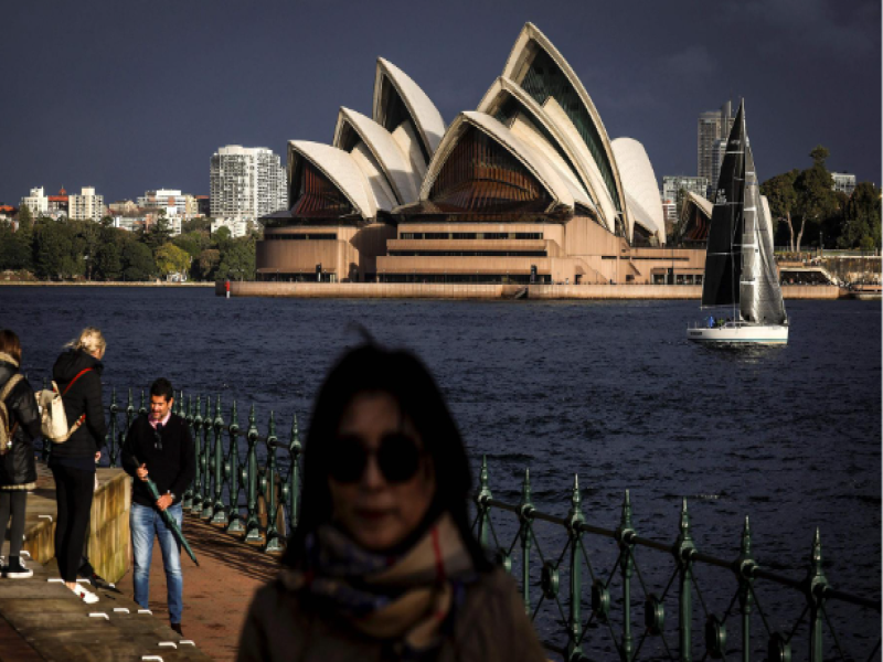 Tourists Capture Moments Against Iconic Sydney Opera House on a Winter’s Day