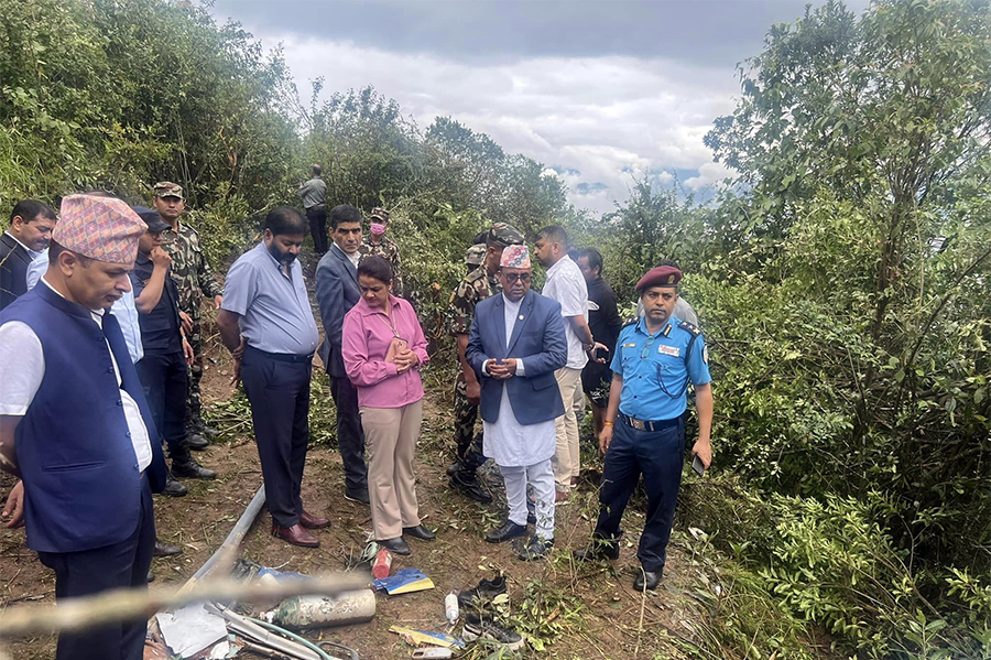 Minister Pandey Inspects Nuwakot Helicopter Crash Site