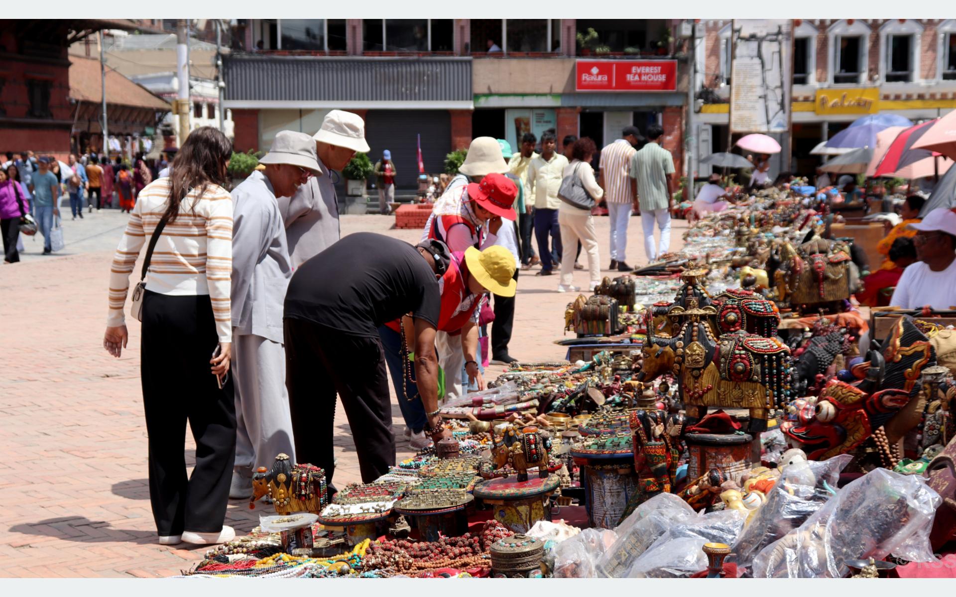 Foreign Tourists Explore Handicrafts in Kathmandu’s Basantpur During Nepal Visit