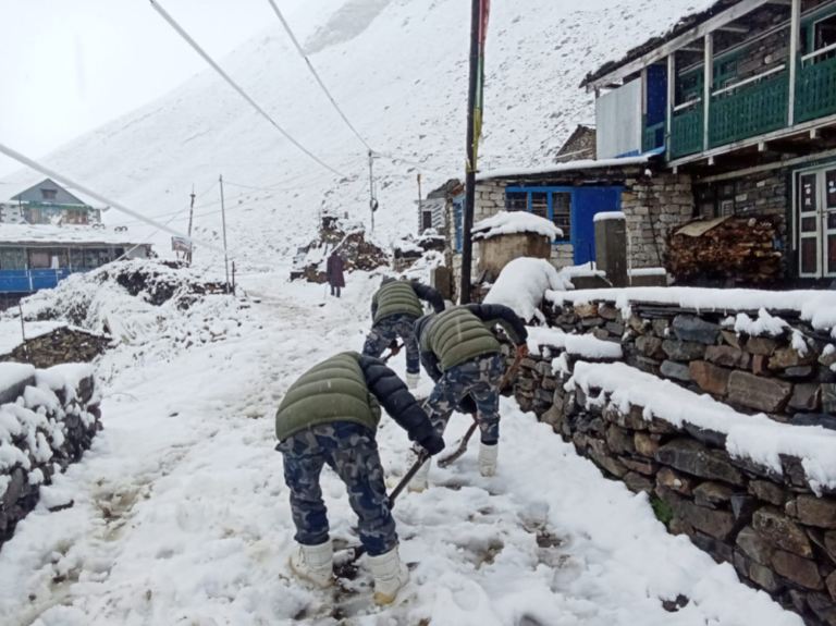 Snowfall in Samdo, Northern Gorkha Disrupts Daily Life and Tourism