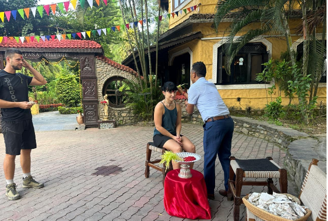 Foreign Tourists Celebrate Dashain in Sauraha, Chitwan