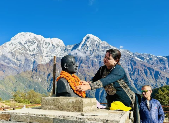 Statue of Mardi Himal Trek Promoter Sudip Gautam Unveiled at Badal Danda