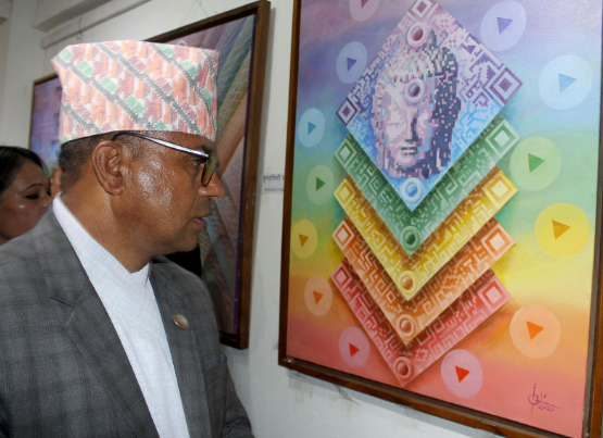 Minister Pandey Visits Bhim Prasad Sharma’s 12th Solo Art Exhibition ‘Kundalini’ in Gaidakot