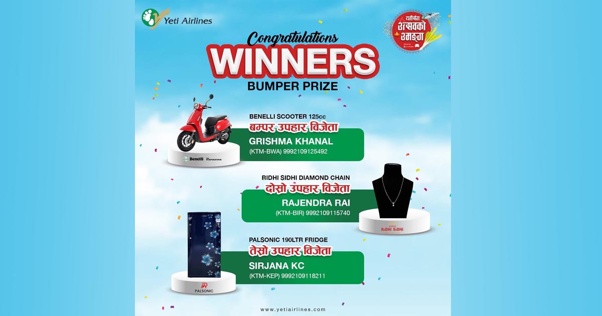 Grishma Khanal Wins Bumper Prize in Yeti Airlines’ Festive Campaign