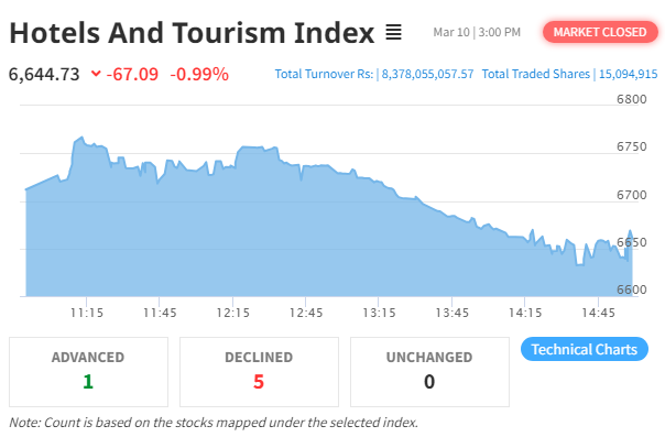 Hotels And Tourism Index Drops By 0.99% Amidst Stock Market Decline