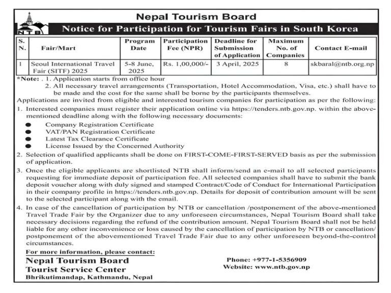 Nepal Tourism Board Invites Participation for Tourism Fair in South Korea