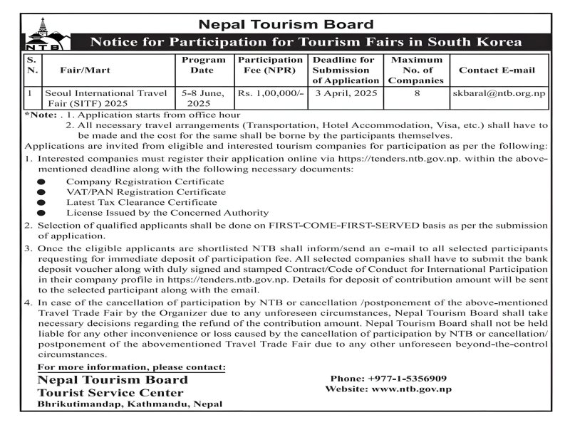 Nepal Tourism Board Invites Participation for Tourism Fair in South Korea