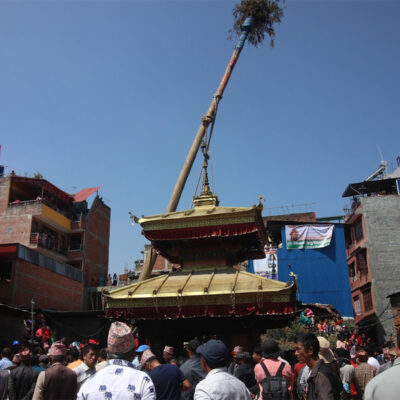 Final Day Of Bisket Jatra: Handless Lingo Fallen In Bhaktapur, Rituals Begin