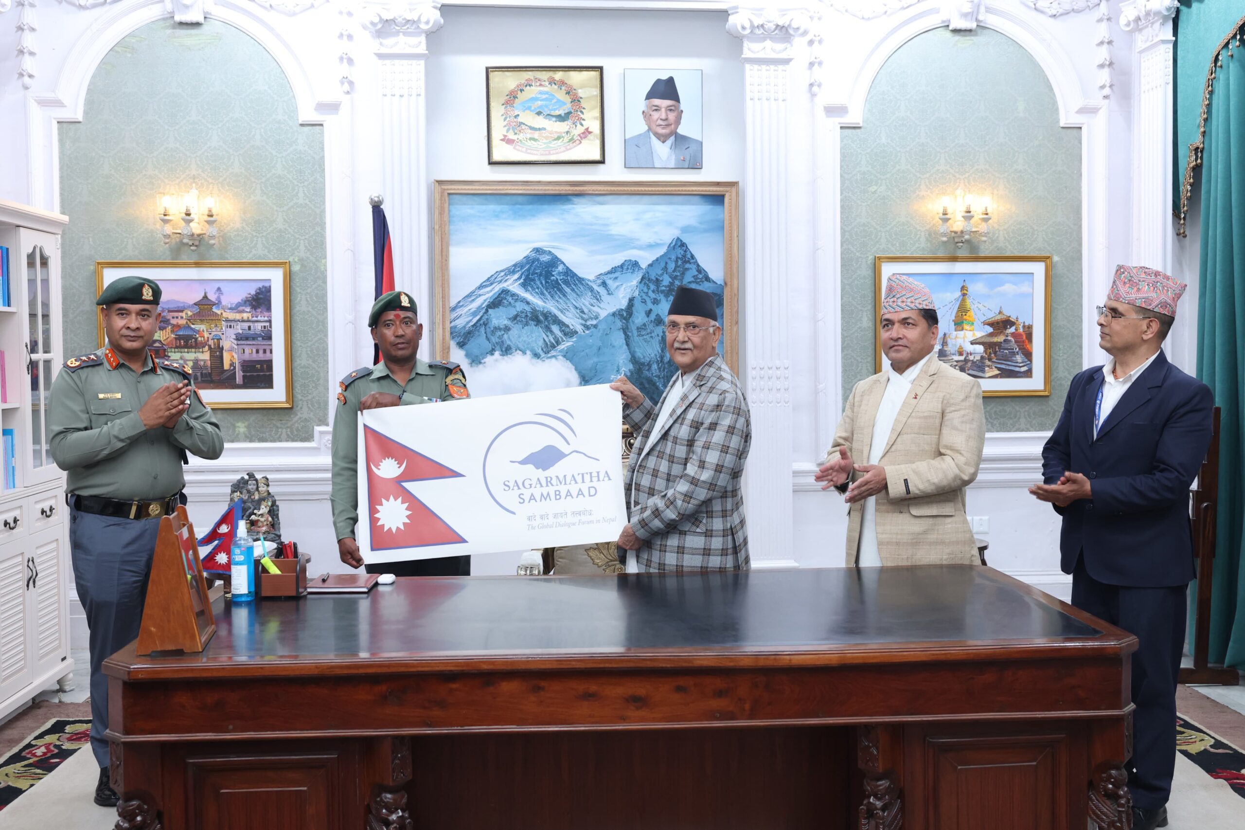 Emotional Moment: PM Oli Honors Officer Chhantyal’s Brave Everest Mission for Sagarmatha Dialogue