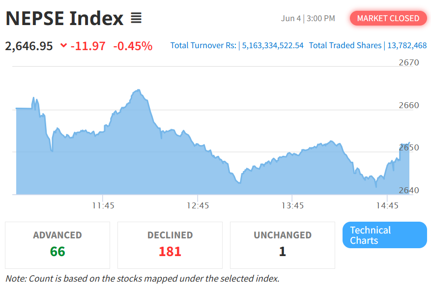 NEPSE Continues Downward Trend; Hotels and Tourism Index Also Declines