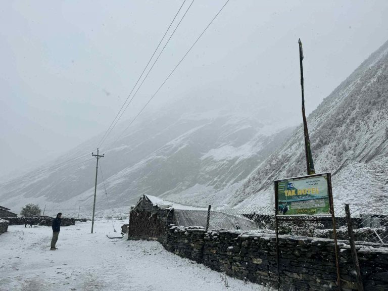 Heavy Snowfall Blankets Northern Gorkha, Disrupting Daily Life and Tourism