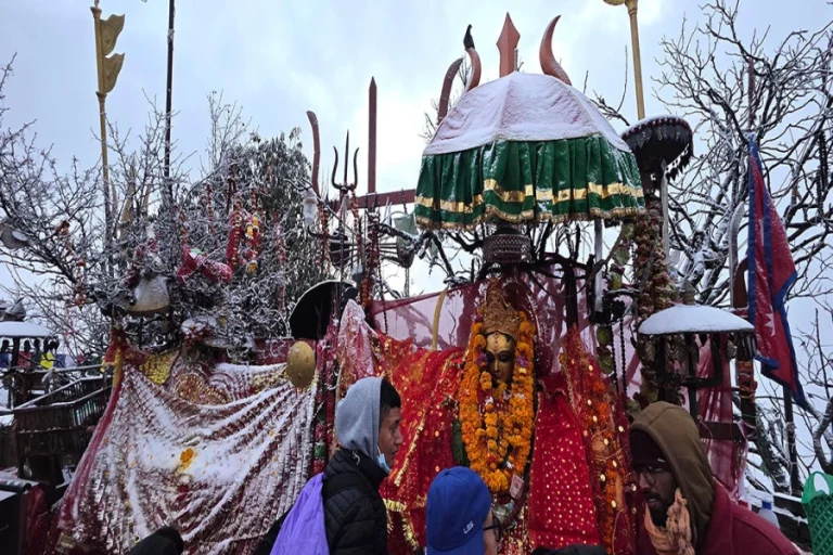 Pathibhara Receives Second Snowfall of the Winter, Cold Wave Intensifies
