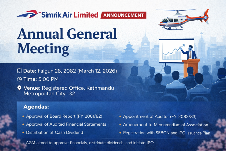 Simrik Air Limited Announces AGM to Approve Financials, Dividends, and IPO Plan