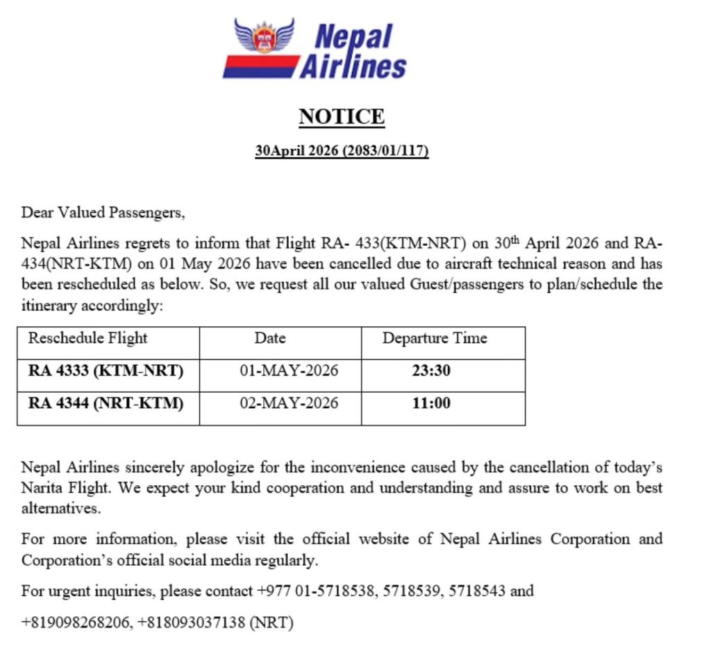 Kathmandu–Narita
Nepal Airlines