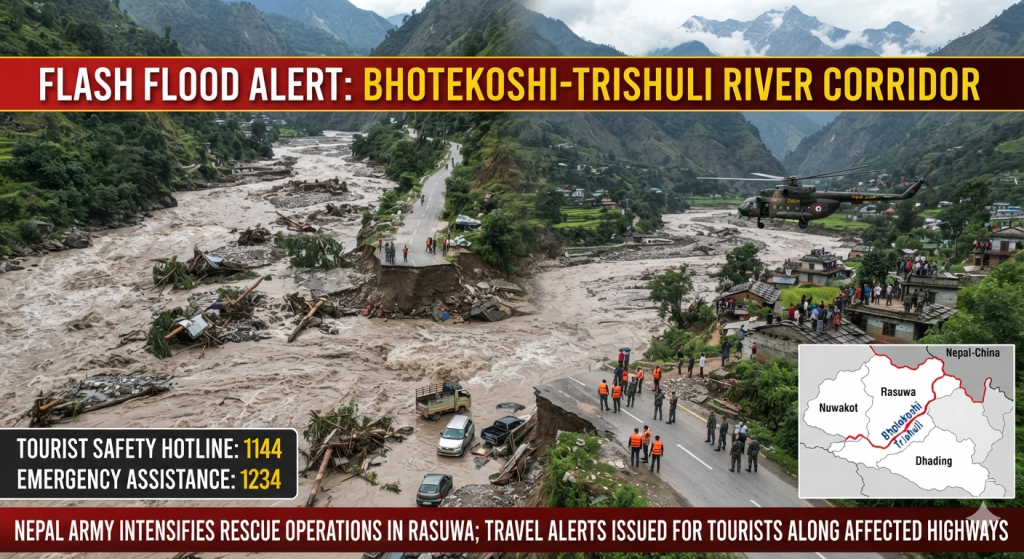 Tourists Urged to Avoid Flood-Affected Areas as Bhotekoshi Flash Flood Sweeps Through Rasuwa