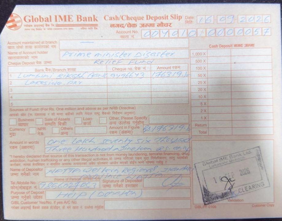 NATTA Gandaki Contributes Rs. 176,319 to PM Disaster Relief Fund for Rasuwa Flood Victims