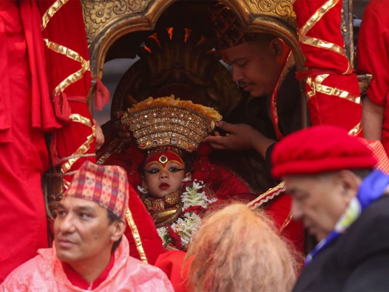 Sacred Living Goddess Kumari Visits Pachali Bhairav in Annual Kathmandu Ritual